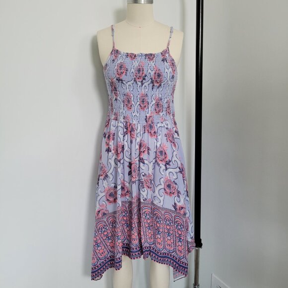 Japna Floral Asymmetrical Sundress Watercolor Floral Print Midi Size Large - Picture 2 of 9